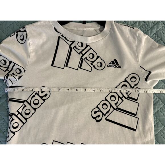 ADIDAS YOUTH CREW NECK WHITE AND BLACK SHORT SLEEVE T-SHIRT SIZE M 10-12 - Picture 5 of 6